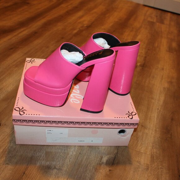 Women's Pink Fuchsia High Heel Platform Sandal Mules - Picture 4 of 6